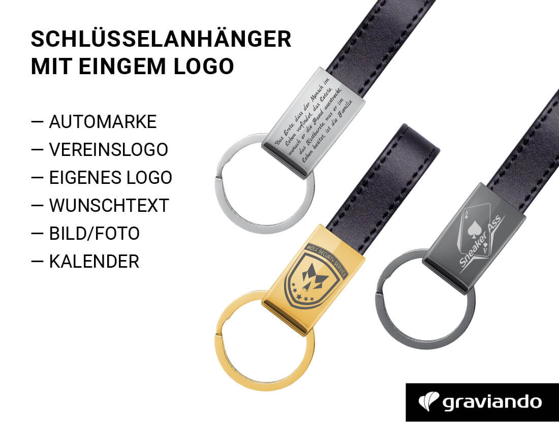 Schlüsselanhänger mit Logo Gravur - Wunschtext mit Gravur - Graviando