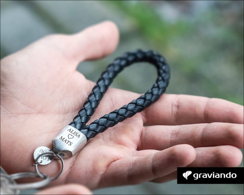 Schlüsselanhänger mit Gravur - Leder geflochten Glanz Graviando