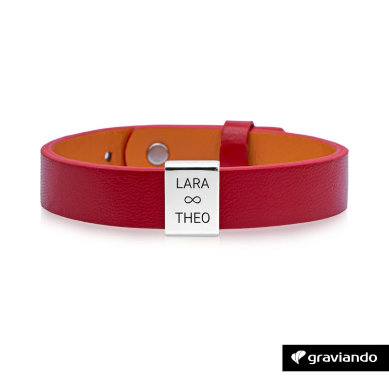 Personalisiertes Armband Damen Rot -Silber - für Mama - Gravur - Graviando