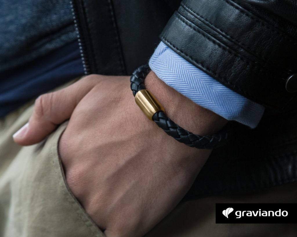 Geflochtenes Leder Armband mit Gravur Gold - für meinen Mann - Papa - Gravur - Graviando